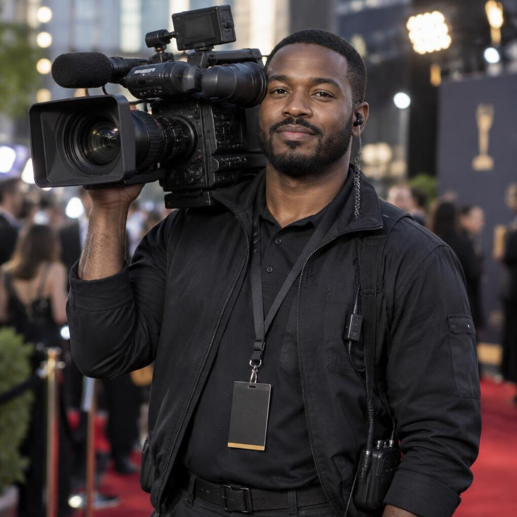 Professional camera operator at a premiere event