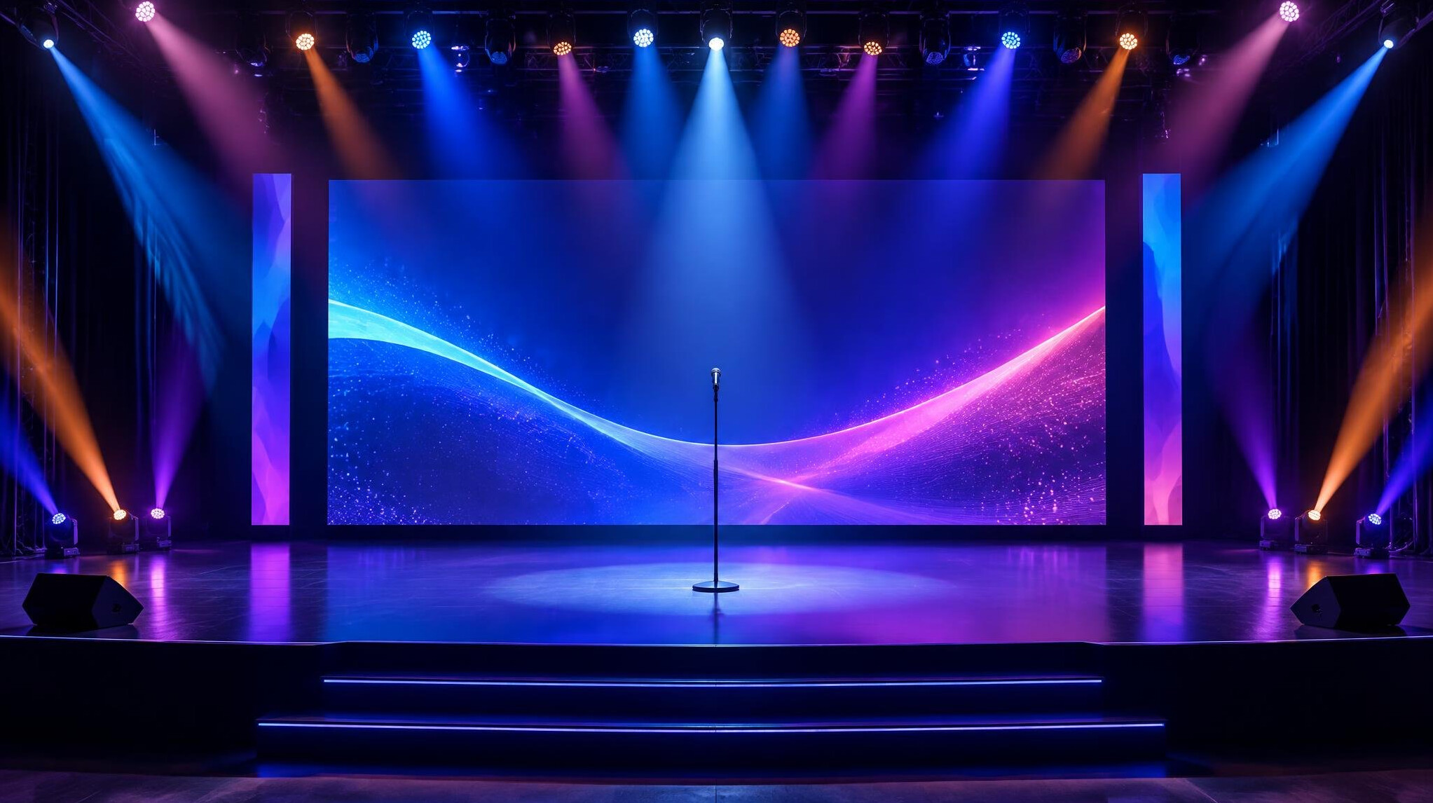Empty stage with dramatic lighting and LED backdrop