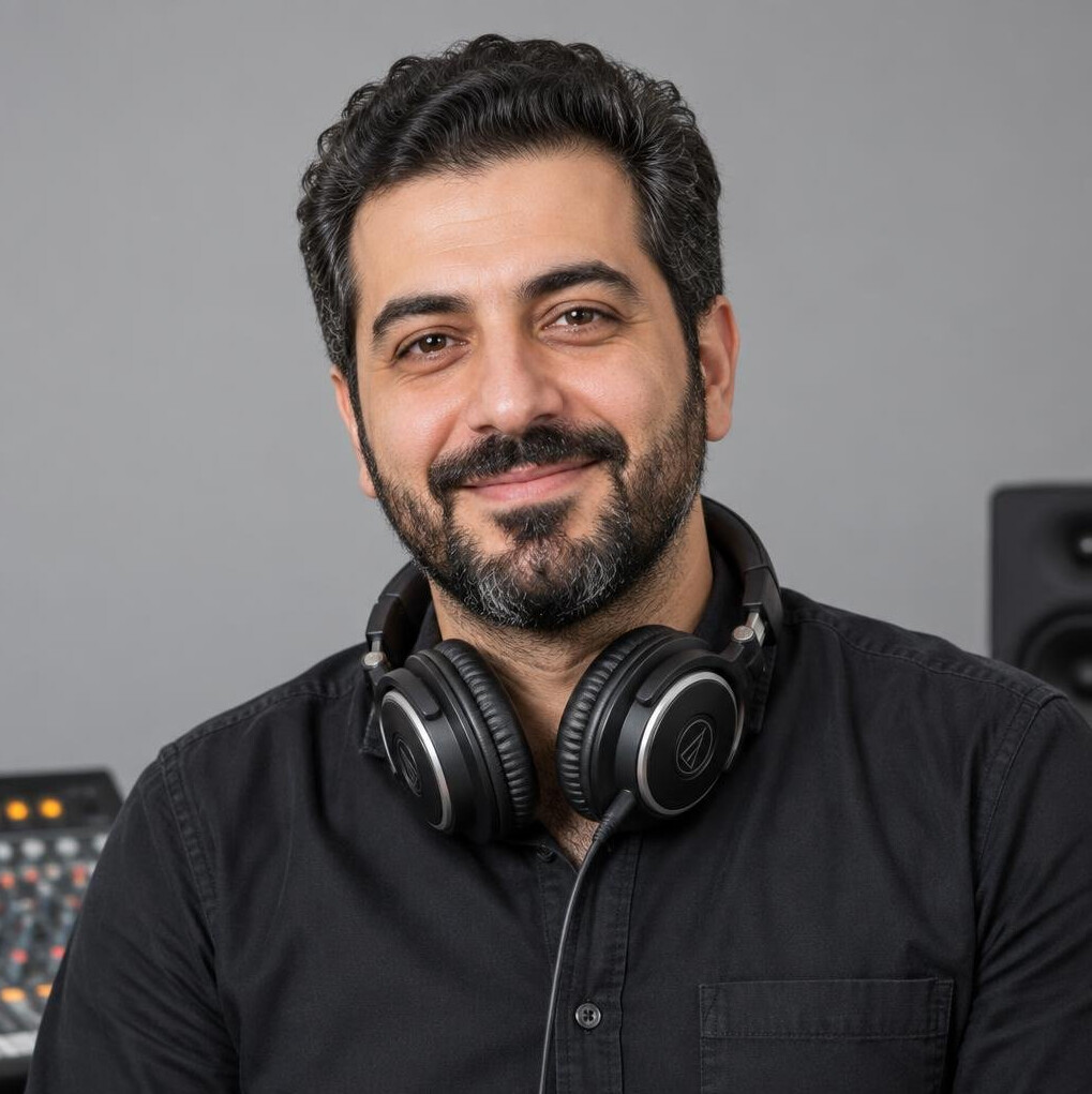 Portrait of a sound engineer with headphones around his neck